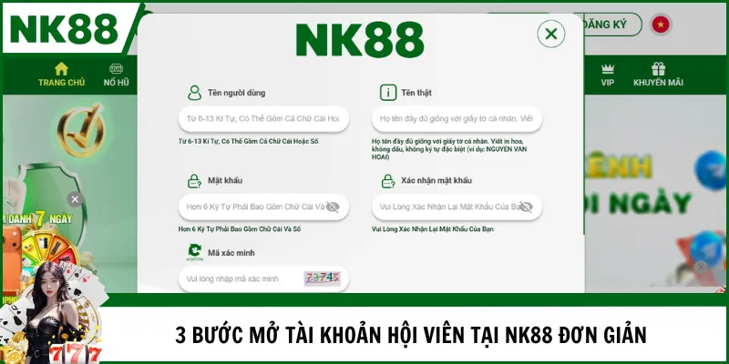 3 bước mở tài khoản hội viên tại NK88 đơn giản